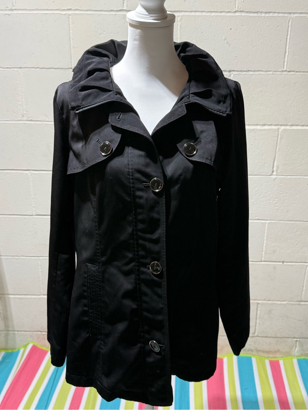 Jones New York Black Hooded Trench Coat